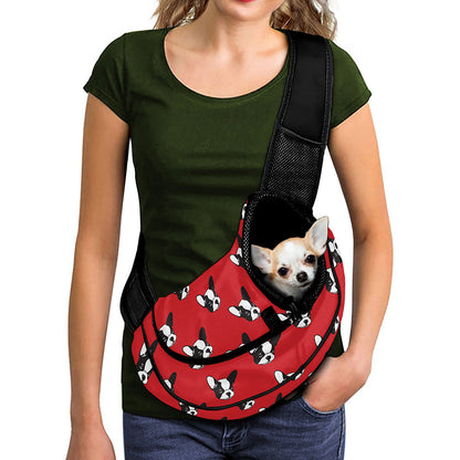 Red French Bulldog Pattern Print Pet Sling Carrier