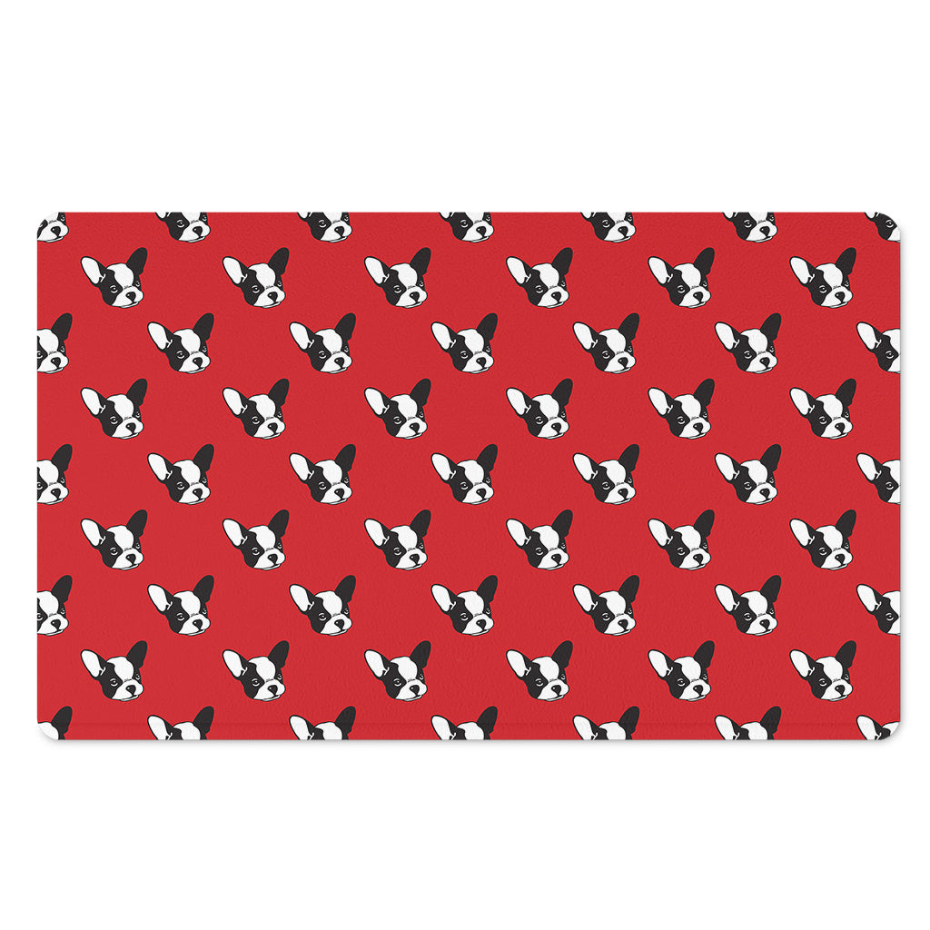 Red French Bulldog Pattern Print Polyester Doormat