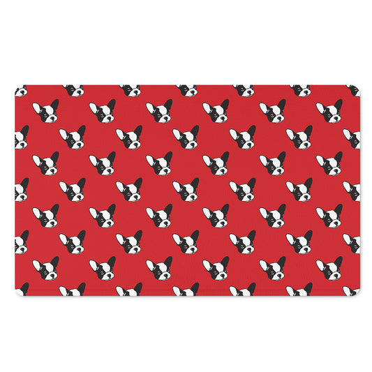 Red French Bulldog Pattern Print Polyester Doormat