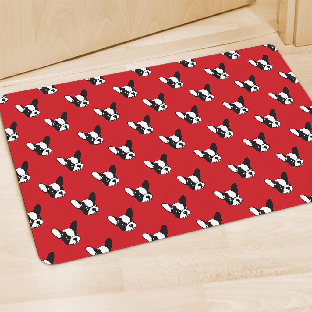 Red French Bulldog Pattern Print Polyester Doormat