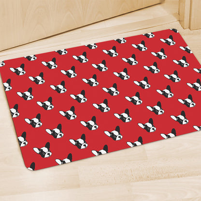 Red French Bulldog Pattern Print Polyester Doormat