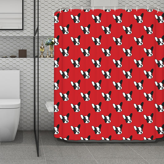 Red French Bulldog Pattern Print Polyester Shower Curtain