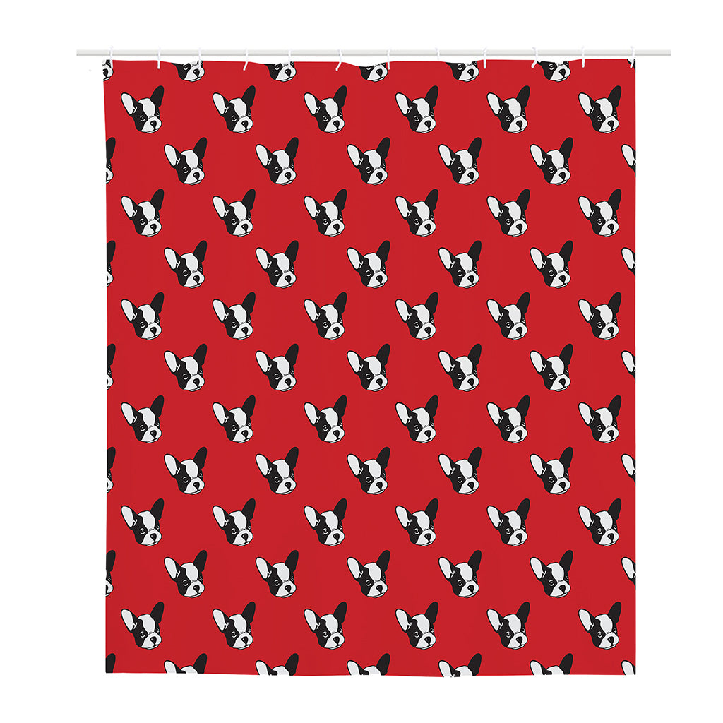Red French Bulldog Pattern Print Polyester Shower Curtain