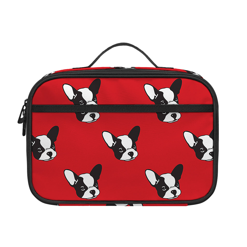 Red French Bulldog Pattern Print Portable Lunch Bag