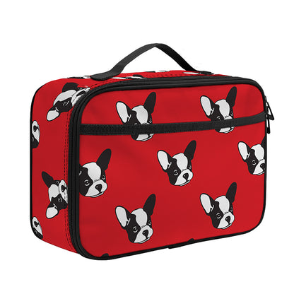 Red French Bulldog Pattern Print Portable Lunch Bag
