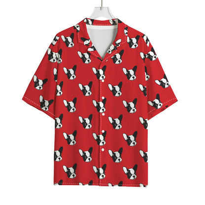 Red French Bulldog Pattern Print Rayon Hawaiian Shirt