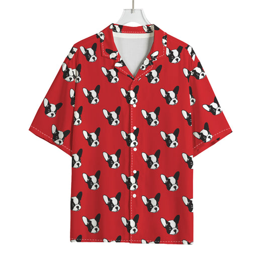 Red French Bulldog Pattern Print Rayon Hawaiian Shirt