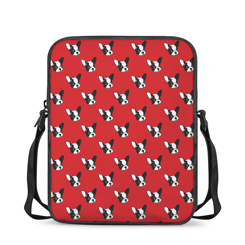 Red French Bulldog Pattern Print Rectangular Crossbody Bag