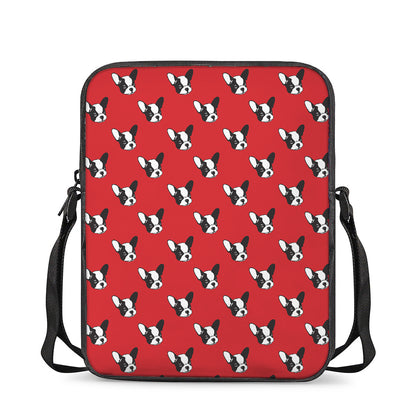 Red French Bulldog Pattern Print Rectangular Crossbody Bag