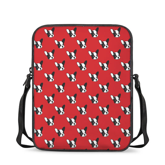 Red French Bulldog Pattern Print Rectangular Crossbody Bag