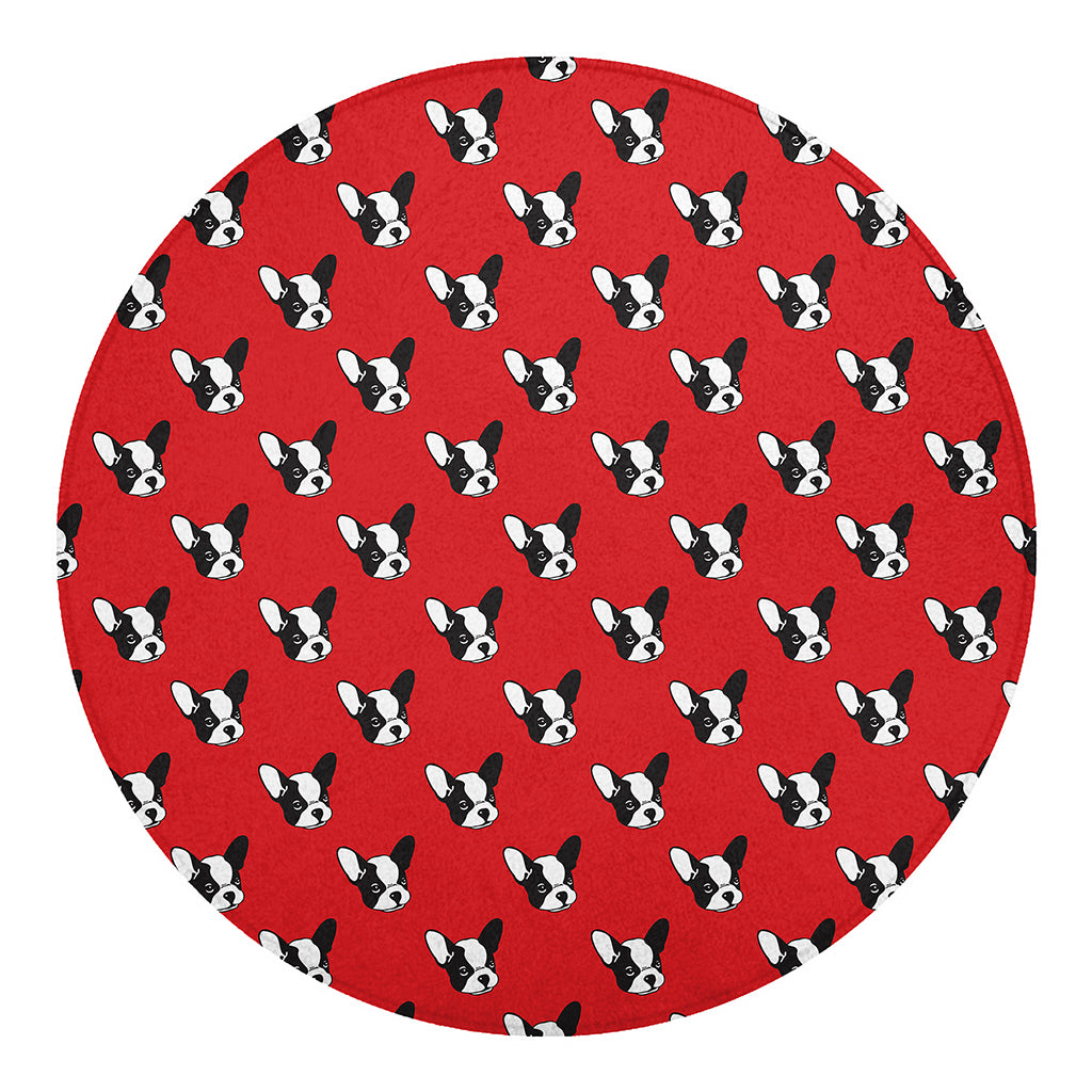 Red French Bulldog Pattern Print Round Blanket