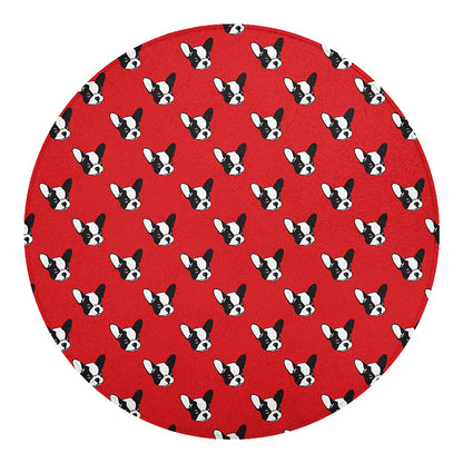 Red French Bulldog Pattern Print Round Blanket