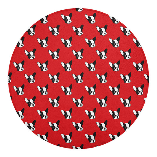 Red French Bulldog Pattern Print Round Blanket