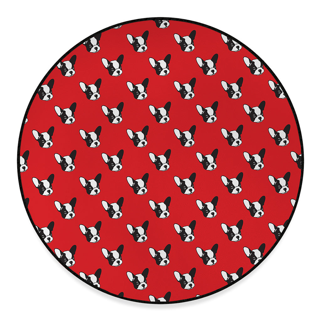 Red French Bulldog Pattern Print Round Floor Mat
