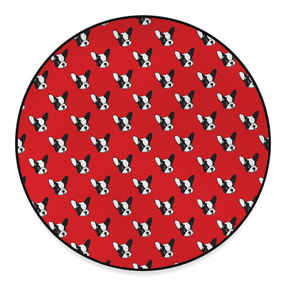 Red French Bulldog Pattern Print Round Floor Mat