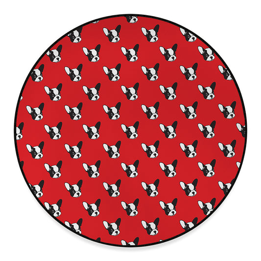 Red French Bulldog Pattern Print Round Floor Mat