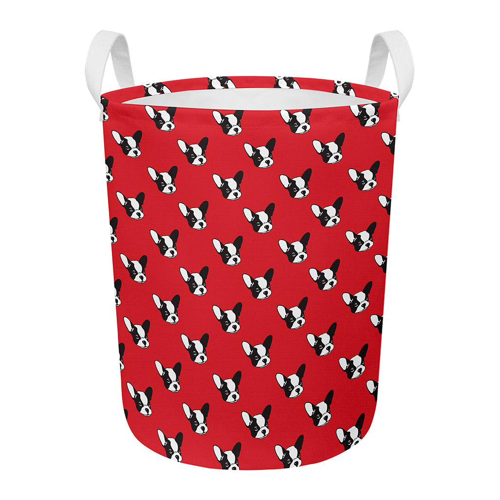 Red French Bulldog Pattern Print Round Laundry Basket