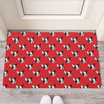 Red French Bulldog Pattern Print Rubber Doormat