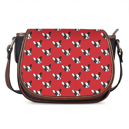 Red French Bulldog Pattern Print Saddle Bag