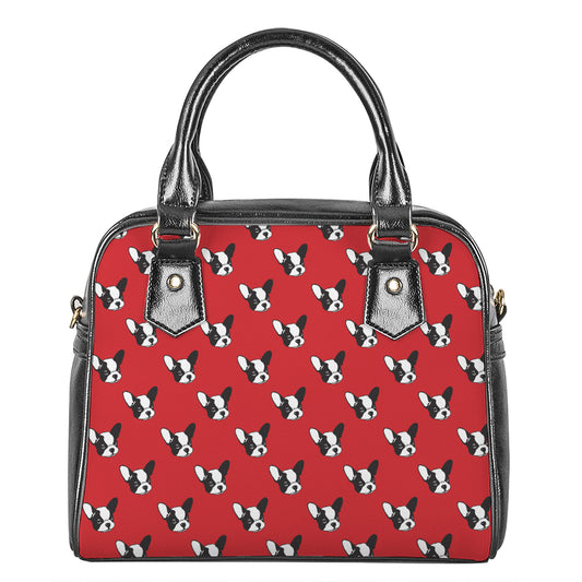 Red French Bulldog Pattern Print Shoulder Handbag