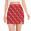 Red French Bulldog Pattern Print Side Slit Mini Skirt