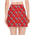 Red French Bulldog Pattern Print Side Slit Mini Skirt