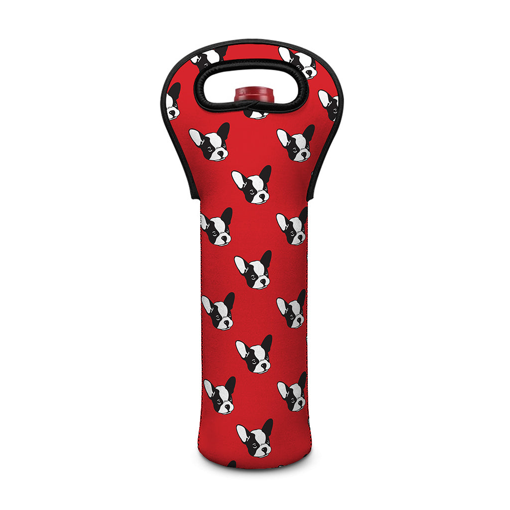 Red French Bulldog Pattern Print Single Neoprene Wine Tote
