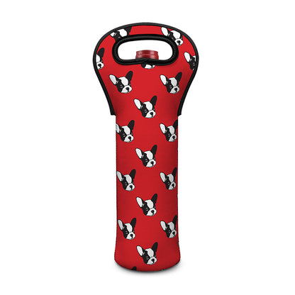 Red French Bulldog Pattern Print Single Neoprene Wine Tote