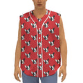 Red French Bulldog Pattern Print Sleeveless Baseball Jersey