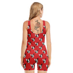 Red French Bulldog Pattern Print Sleeveless One Piece Swimsuit