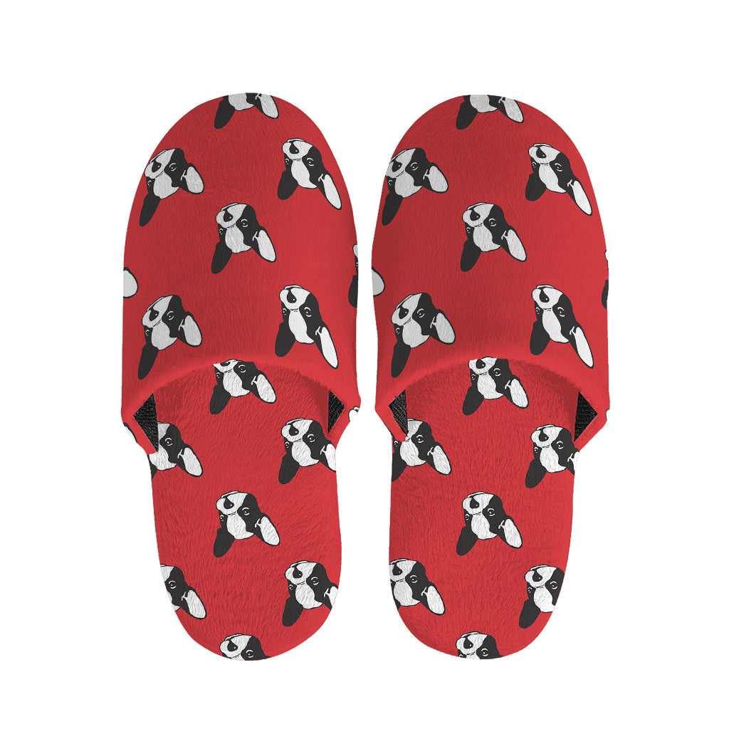 Red French Bulldog Pattern Print Slippers