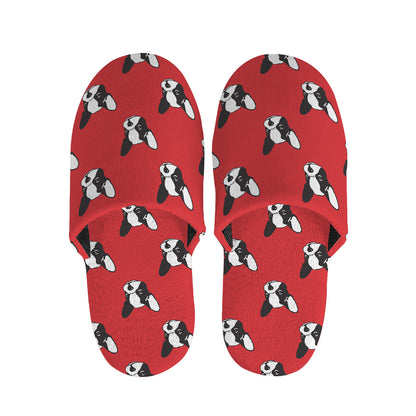 Red French Bulldog Pattern Print Slippers