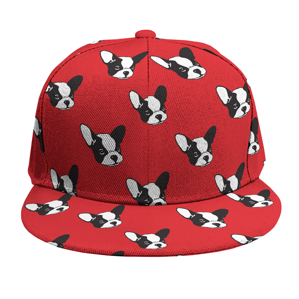 Red French Bulldog Pattern Print Snapback Cap