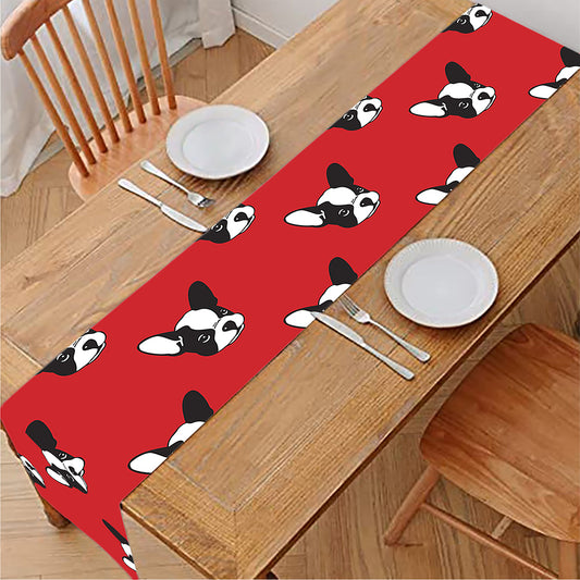 Red French Bulldog Pattern Print Table Runner
