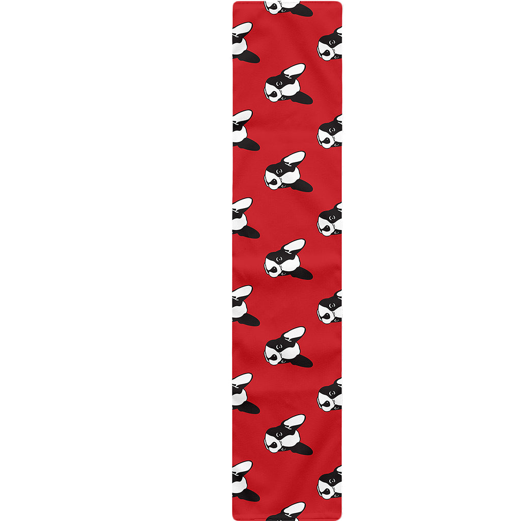 Red French Bulldog Pattern Print Table Runner