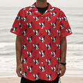 Red French Bulldog Pattern Print Textured Short Sleeve Shirt