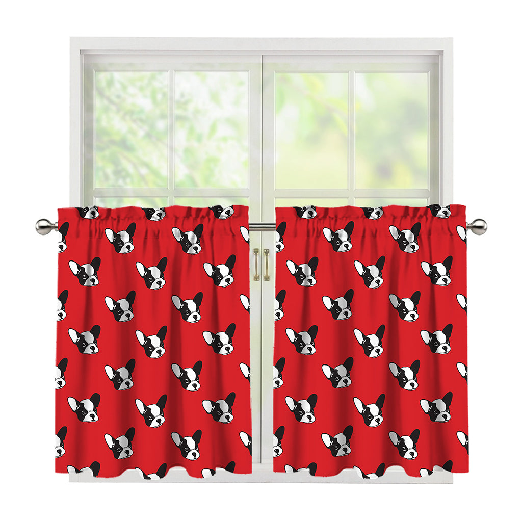Red French Bulldog Pattern Print Tier Curtains