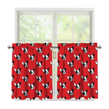 Red French Bulldog Pattern Print Tier Curtains
