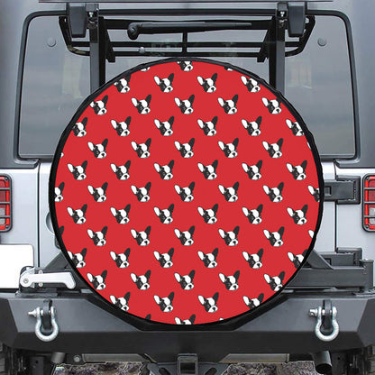 Red French Bulldog Pattern Print Tire Cover