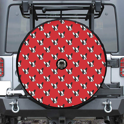 Red French Bulldog Pattern Print Tire Cover With Camera Hole