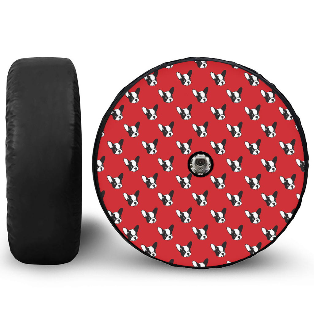 Red French Bulldog Pattern Print Tire Cover With Camera Hole