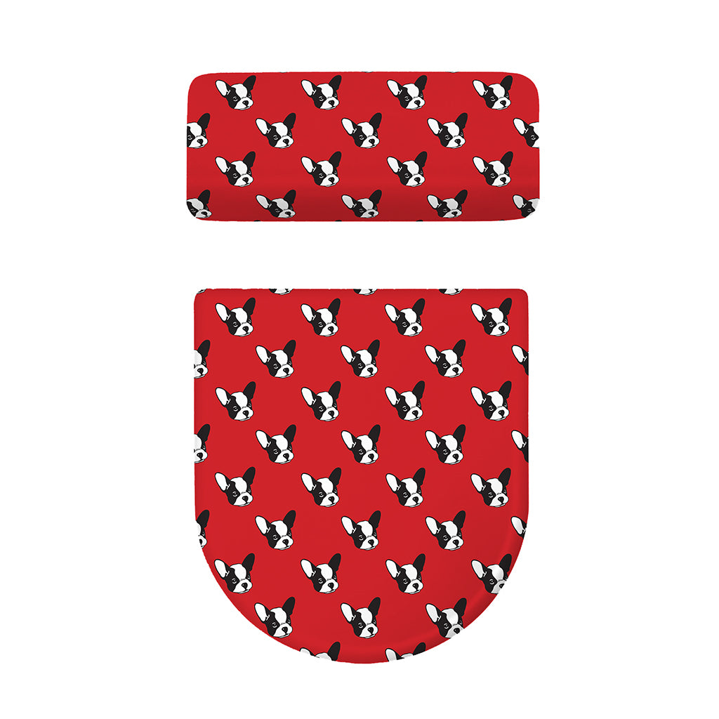 Red French Bulldog Pattern Print Toilet Lid And Tank Cover Set