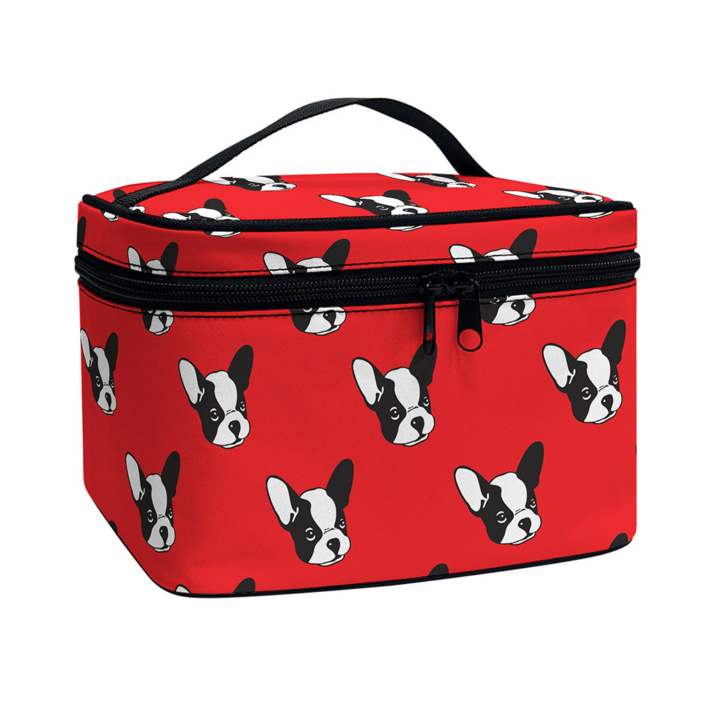 Red French Bulldog Pattern Print Travel Makeup Bag