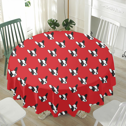 Red French Bulldog Pattern Print Waterproof Round Tablecloth