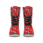 Red French Bulldog Pattern Print Winter Boots
