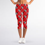 Red French Bulldog Pattern Print Women's Capri Leggings