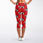 Red French Bulldog Pattern Print Women's Capri Leggings