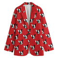 Red French Bulldog Pattern Print Women's Cotton Blazer