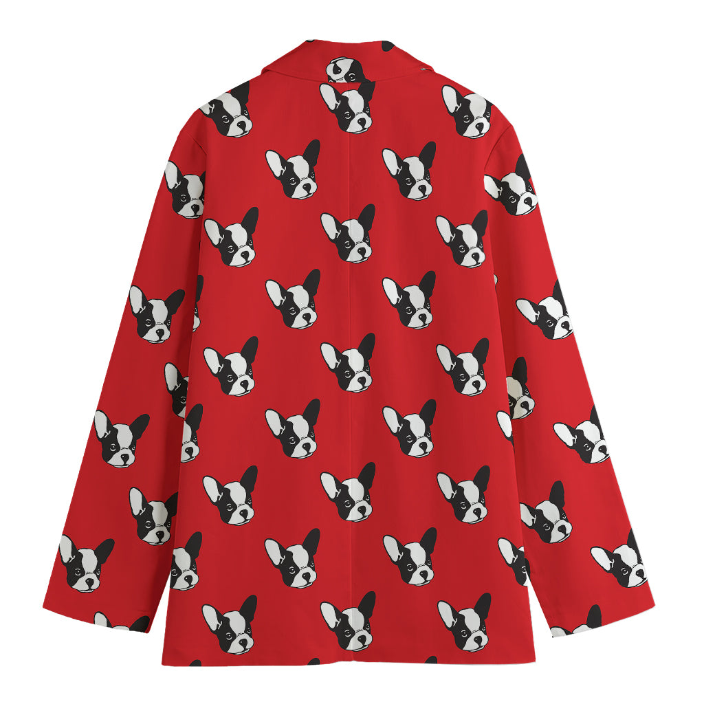 Red French Bulldog Pattern Print Women's Cotton Blazer