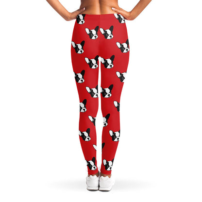 Red French Bulldog Pattern Print Women's Leggings